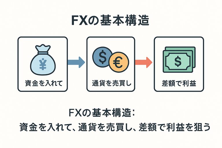 FXの基本構造:資金を入れて、通貨を売買し、差額で利益を狙う